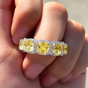 Eternity Ring Canary Simulated Diamond and 18k White Gold over Sterling Silver